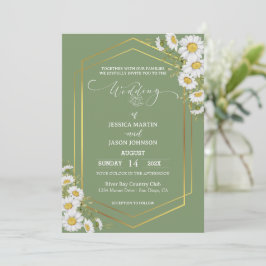 Sage Green Gold Minimalist Floral Wedding 招待状