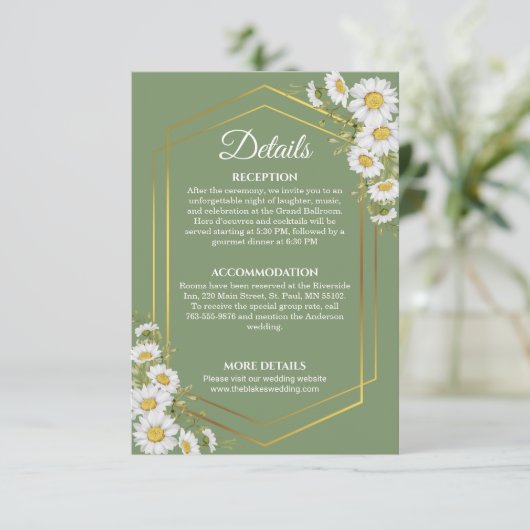 Sage Green Gold Minimalist Floral Wedding Details エンクロージャーカード (スタンド正面)