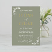Sage Green Gold Minimalist White Greenery Wedding 箔招待状 (立ち正面)