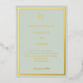 Sage green gold modern monogram luxury wedding 箔招待状 (正面)