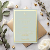 Sage green gold modern monogram luxury wedding 箔招待状