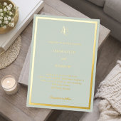 Sage green gold modern monogram luxury wedding 箔招待状