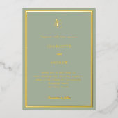 Sage green gold monogram luxury wedding 箔招待状 (正面)
