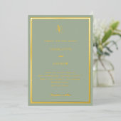 Sage green gold monogram luxury wedding 箔招待状 (立ち正面)