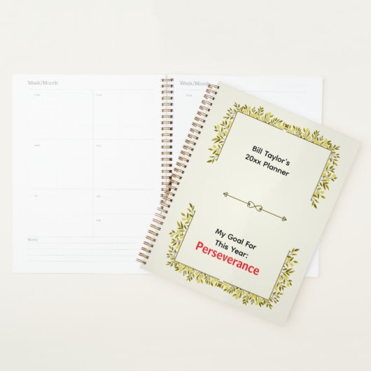 Sage Green & Gold Motif Perseverance Goal  プランナー手帳 (ディスプレー)