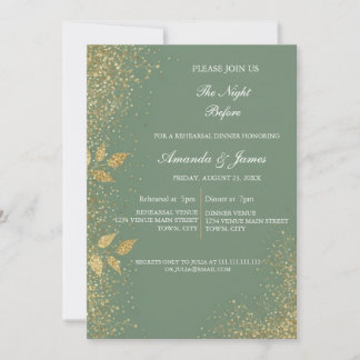 Sage Green Gold Photo Rehearsal Dinner Invitation 招待状