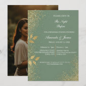 Sage Green Gold Photo Rehearsal Dinner Invitation 招待状 (正面/裏面)