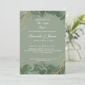 Sage Green Gold Photo Watercolor Rehearsal Dinner  招待状 (スタンド正面)