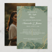 Sage Green Gold Photo Watercolor Rehearsal Dinner  招待状 (正面/裏面)
