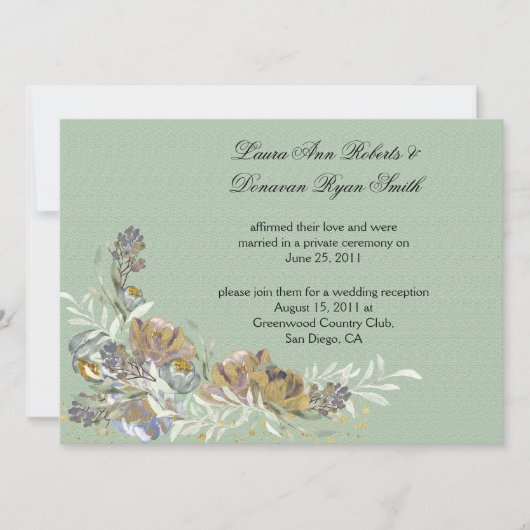  sage green gold purple floral reception Only 招待状 (正面)