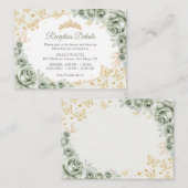 Sage Green Gold Quinceanera Reception Details エンクロージャーカード (正面/裏面)