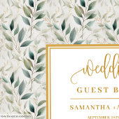 Sage green gold wedding guest book with leaves ゲストブック