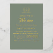 Sage Green & gold Wedding Rehearsal dinner 箔招待状 (正面)