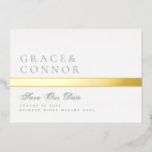 Sage Green Goldenストライプ Photo Save The Date 箔招待状 (正面)