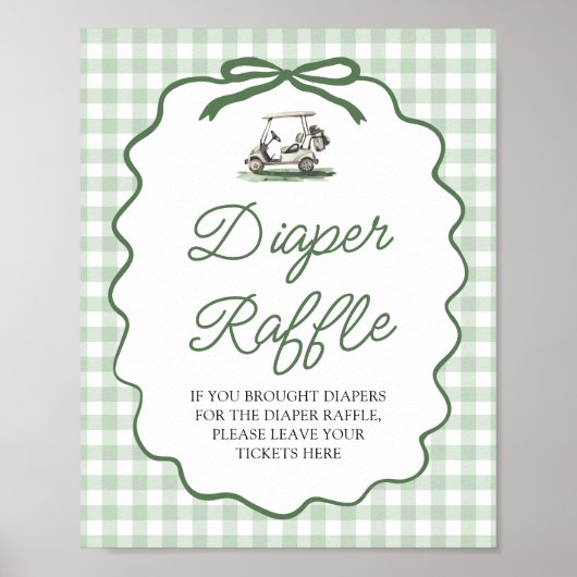 Sage Green Golf Bow Baby Shower Diaper Raffle Game ポスター (正面)