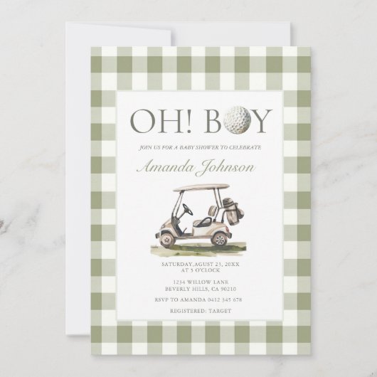 Sage Green Golf Boy Baby Shower Invitation 招待状 (正面)