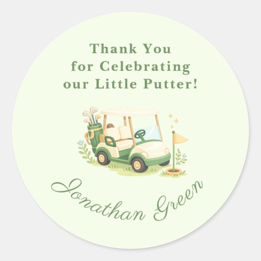 Sage Green Golf Cart Baby Shower Favor ラウンドシール (正面)