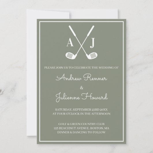 Sage Green Golf Wedding 招待状 (正面)