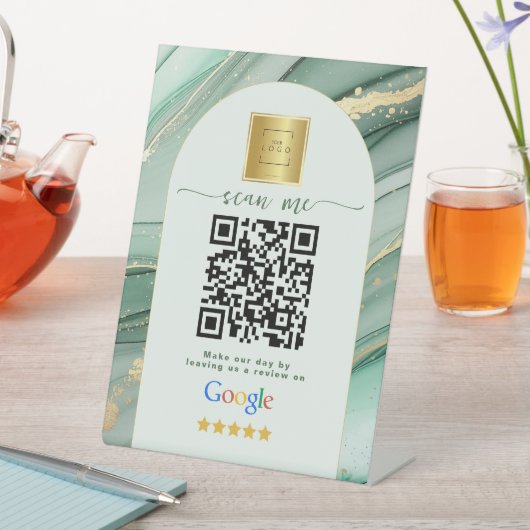 Sage Green Google Reviews Business Link QR Code   台座サイン (インサイチュ)