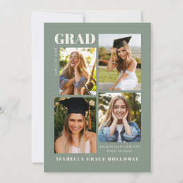 Sage Green Grad Announcement With Photos 招待状