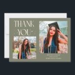 Sage Green Graduate Thank You 2-Photo  案内状<br><div class="desc">Modern and whimsical graduation announcement photo card featuring 2 photos on the front and 1 on the back. The text says "THANK YOU" with twinkling stars. Add the graduate's name,  information,  and message to personalize this card. Sage green.</div>