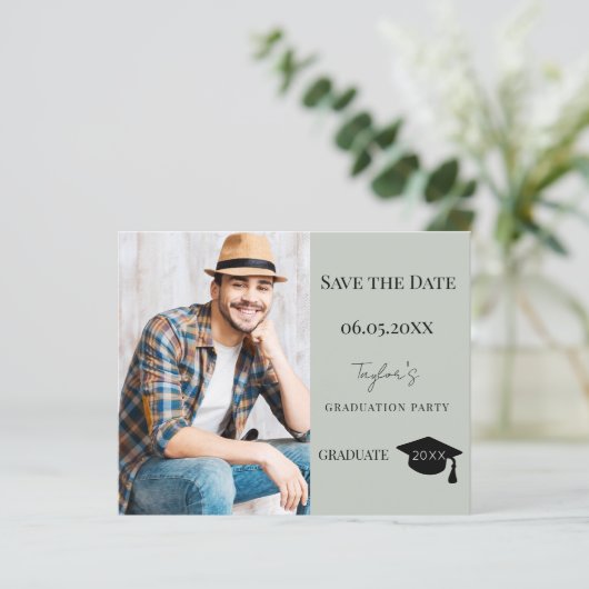 Sage Green Graduation Party Save the Date card (スタンド正面)