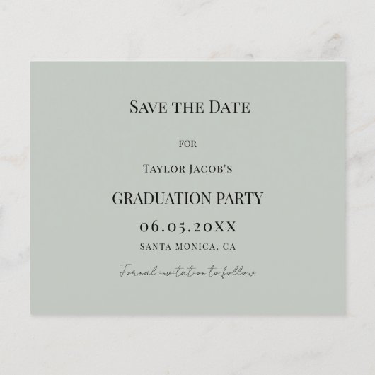 Sage Green Graduation Party Save the Date card (裏面)