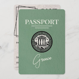 Sage Green Greece Passport日付カードの保存 セーブザデート