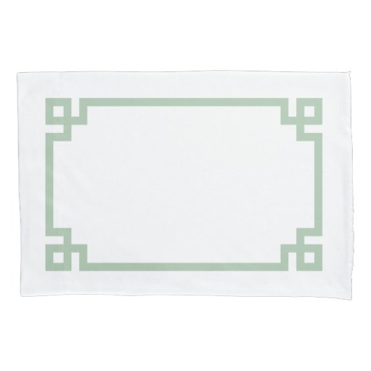 Sage Green Greek Key Border Standard 枕カバー (正面左)