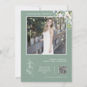 Sage Green GreeneryブライダルシャワーQRコードフォト 招待状 (裏面)