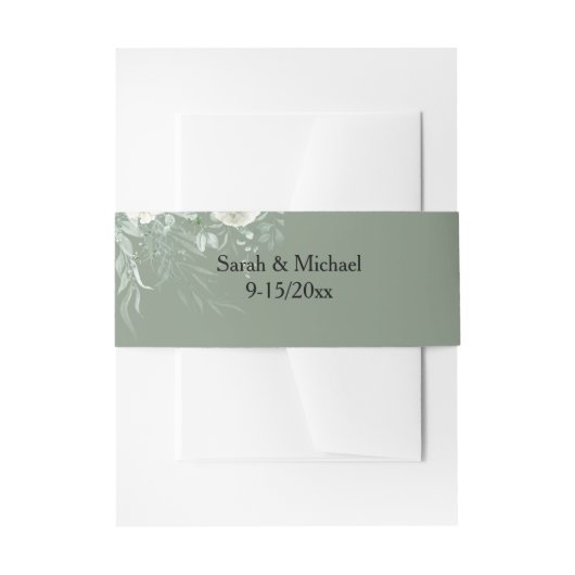 Sage Green Greenery Belly Band 招待状ベリーバンド (正面例)