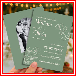 Sage Green Greenery Bohoフローラ結婚写真 招待状