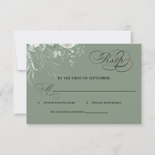 Sage Green Greenery Calligraphy RSVP Card (正面)