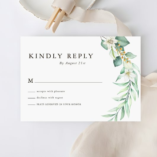 Sage Green Greenery Foliage Wedding RSVP Cards