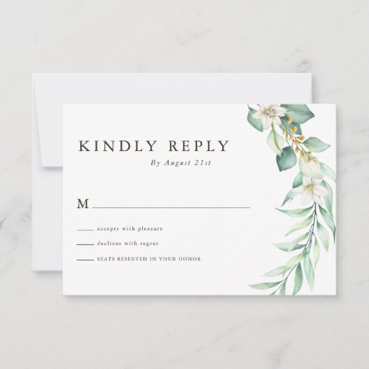 Sage Green Greenery Foliage Wedding RSVP Cards (正面)
