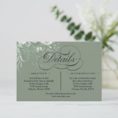 Sage Green Greenery Wedding Calligraphy Details エンクロージャーカード (スタンド正面)