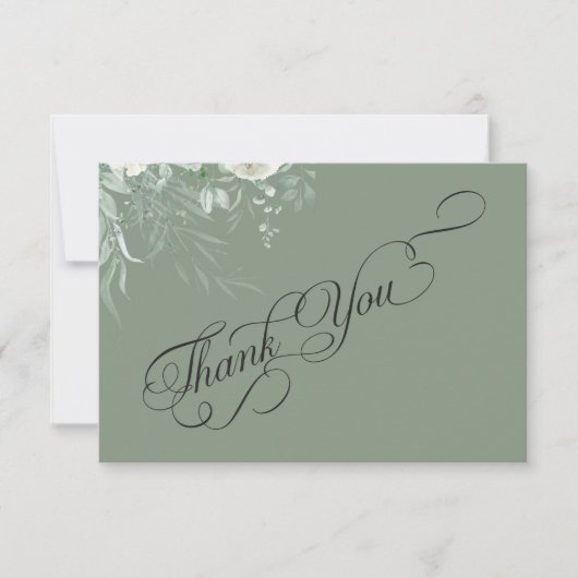Sage Green Greenery Wedding Thank You Card サンキューカード (正面)