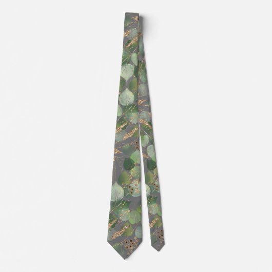 SAGE GREEN GREY BOTANICAL MENS TIE ネクタイ (正面)