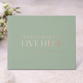 Sage Green Guest Book with Real Gold Foil ゲストブック