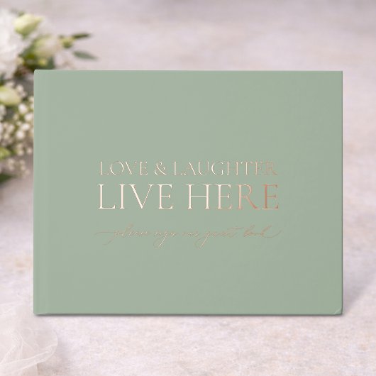 Sage Green Guest Book with Real Gold Foil ゲストブック