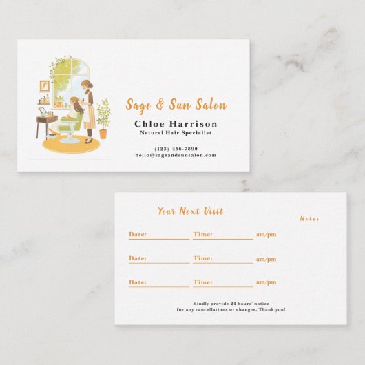 Sage Green Hair Salon Appointment Card & 名刺 (正面/裏面)