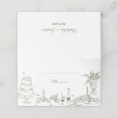 Sage Green Hand Drawnお洒落's Thank You プレイスカード (外部開封)