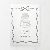 Sage Green Hand Drawn Bow QR Code Photo Wedding 三つ折り招待状 (カバー)