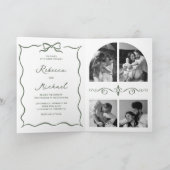 Sage Green Hand Drawn Bow QR Code Photo Wedding 招待状 (内部)