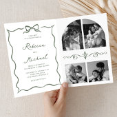 Sage Green Hand Drawn Bow QR Code Photo Wedding 招待状