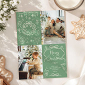 Sage Green Hand Drawn Bows Merry Christmas 2 Photo シーズンカード