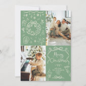 Sage Green Hand Drawn Bows Merry Christmas 2 Photo シーズンカード (正面)