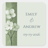 Sage Green Hand Drawn Floral Botanical Wedding スクエアシール (正面)