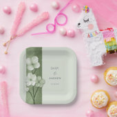 Sage Green Hand Drawn Floral Botanical Wedding ペーパープレート (パーティー)