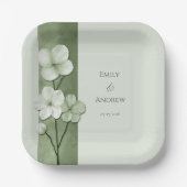 Sage Green Hand Drawn Floral Botanical Wedding ペーパープレート (正面)